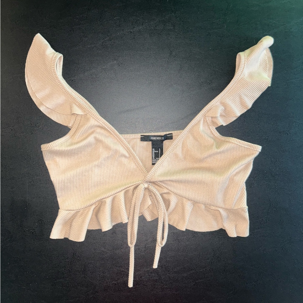 Forever 21 Center Cinch Flutter Strap Beige Crop Tank Large